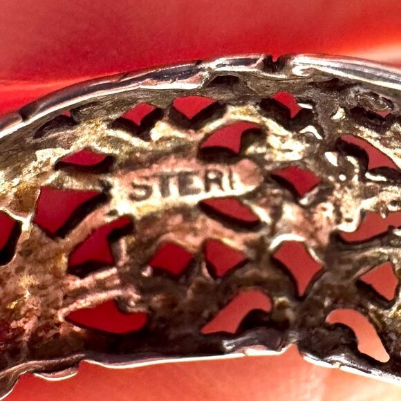 Vintage Sterling Silver Ornate Scroll Hoop Earrings - Picture 5 of 7